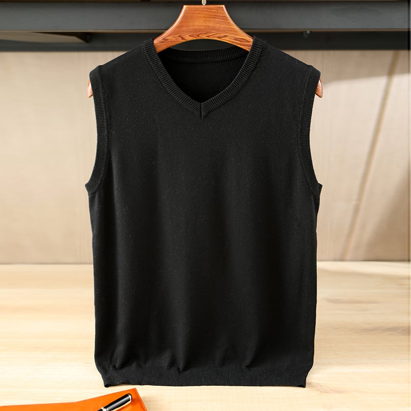 Vestă tricotată pentru bărbați, fără mâneci, decolteu în V, croială dreaptă, stil coreean, amestec de fibre pe bază de viscoză, finisaj mercerizat