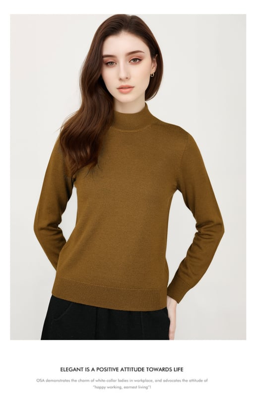 Sievietes biezi vilnas džemperis ar pus augstu apkakli, 95% vilna, rudens 2024