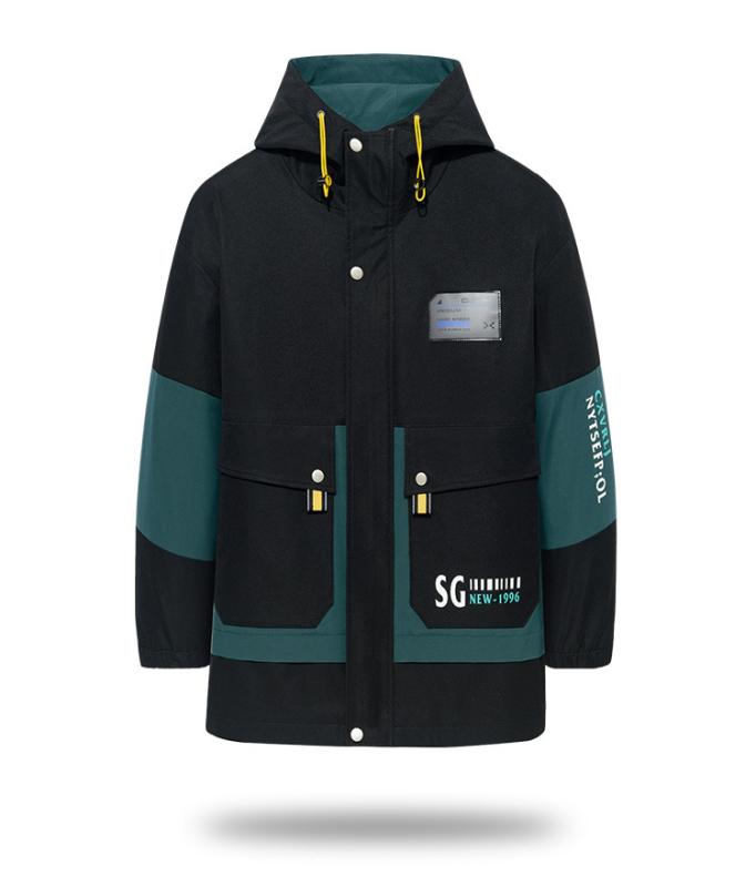 Meeste talvekapuutsiga jope fleecevoodriga, vaba lõige, ees tõmblukk, tuulekindel