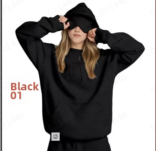 Sievietes kapucīšu džemperis — brīvā piegriezuma, garas piedurknes, bieza poliestera-spandeksa audums, ziema 2025