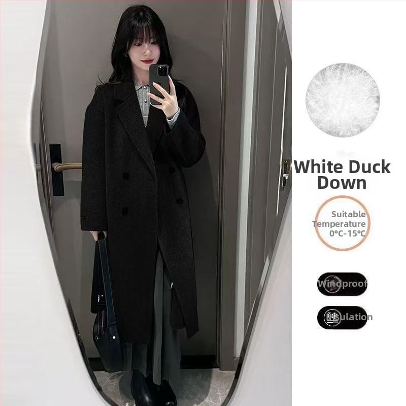 Γυναικείο παλτό από μαλλί με επένδυση από πούπουλα — (Chenille ύφασμα; ανάμειξη σπαντέξ; ελεύθερη γραμμή; μανίκια 3/4; γιακά τύπου σακάκι)