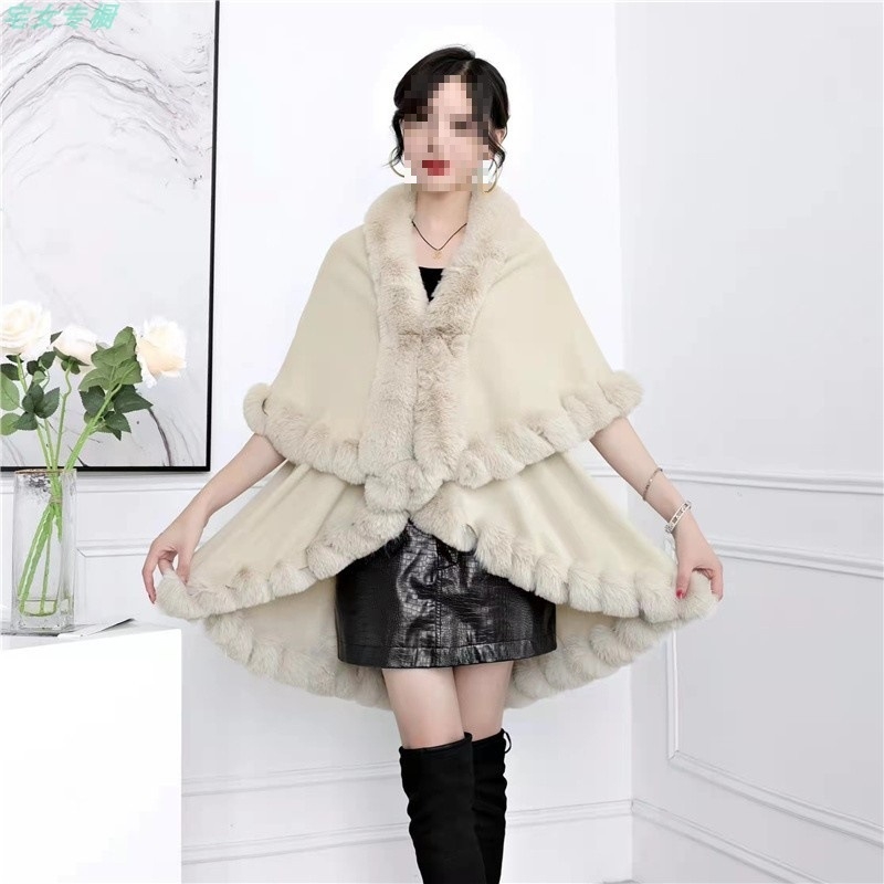 Sievietēm mākslīgāslapsas kažokādas šalle-kardigans, dubultā slāņa, vidējā garuma, no akrila