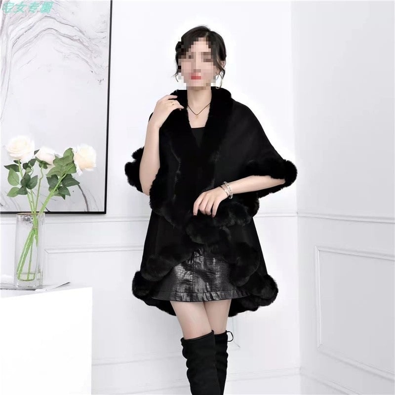 Sievietēm mākslīgāslapsas kažokādas šalle-kardigans, dubultā slāņa, vidējā garuma, no akrila