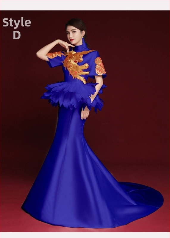 Hiina stiilis õhtukleit, varrukateta, sügav V-kaelus, tikandid, pikk A-liiniga