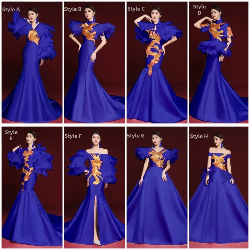 Hiina stiilis õhtukleit, varrukateta, sügav V-kaelus, tikandid, pikk A-liiniga