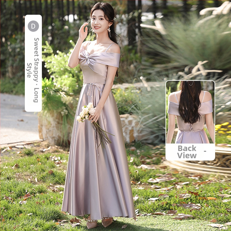 Pruutneitside kleit, A-line, kõrge vöökoht, atsetaadi–polüesteri segu, pikk kleit, 3/4 varrukad