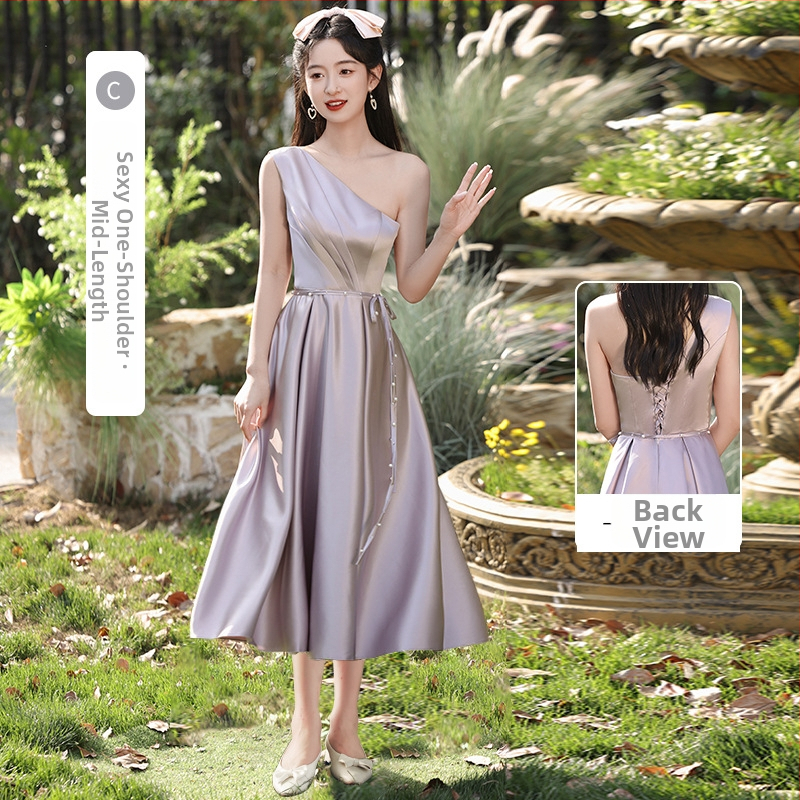 Pruutneitside kleit, A-line, kõrge vöökoht, atsetaadi–polüesteri segu, pikk kleit, 3/4 varrukad