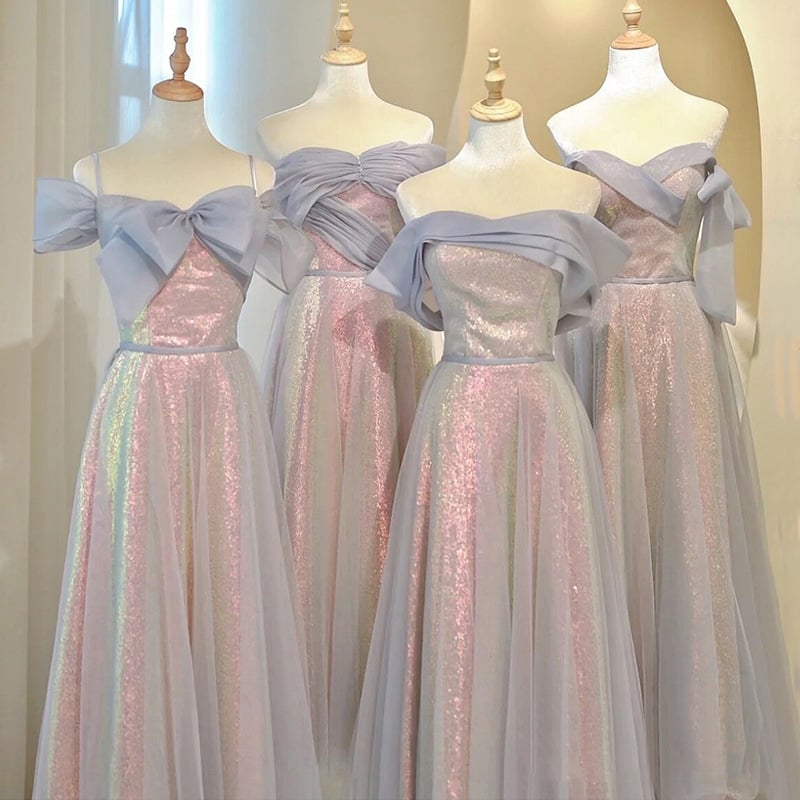 Pruutneitside kleit, polüester, A-liiniline siluett, 3/4 varrukad, talje keskel, pikk kleit