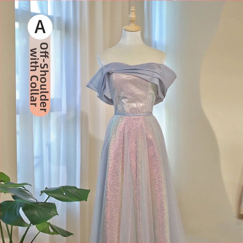 Pruutneitside kleit, polüester, A-liiniline siluett, 3/4 varrukad, talje keskel, pikk kleit