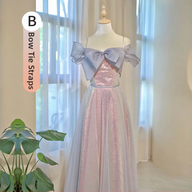 Pruutneitside kleit, polüester, A-liiniline siluett, 3/4 varrukad, talje keskel, pikk kleit