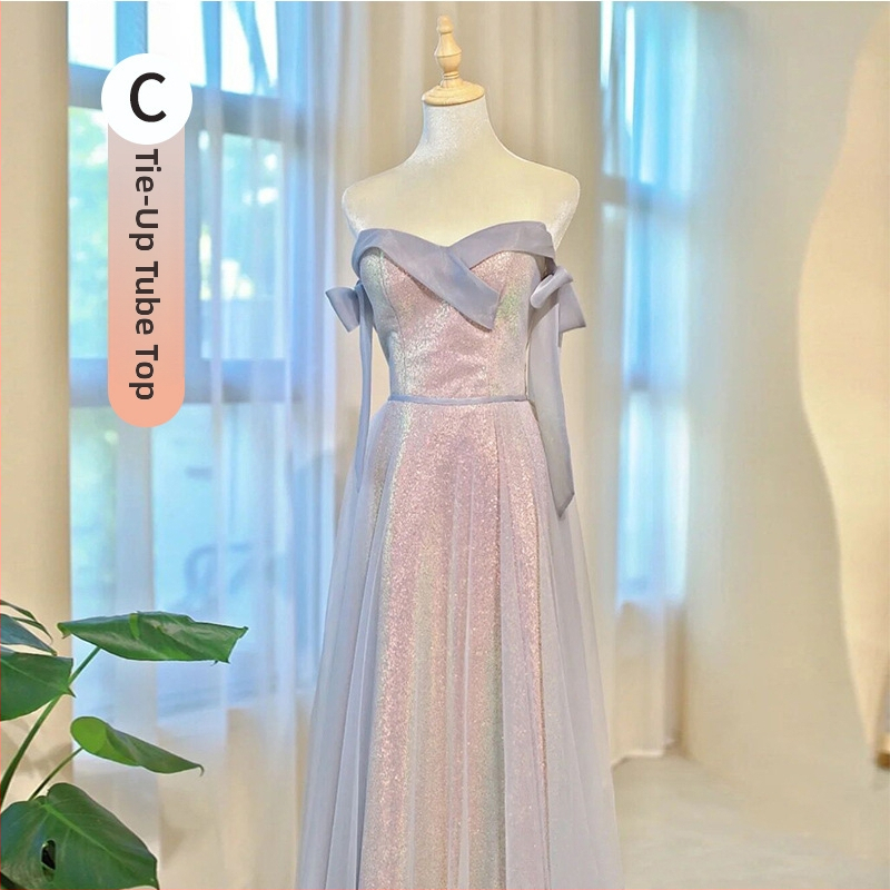 Pruutneitside kleit, polüester, A-liiniline siluett, 3/4 varrukad, talje keskel, pikk kleit