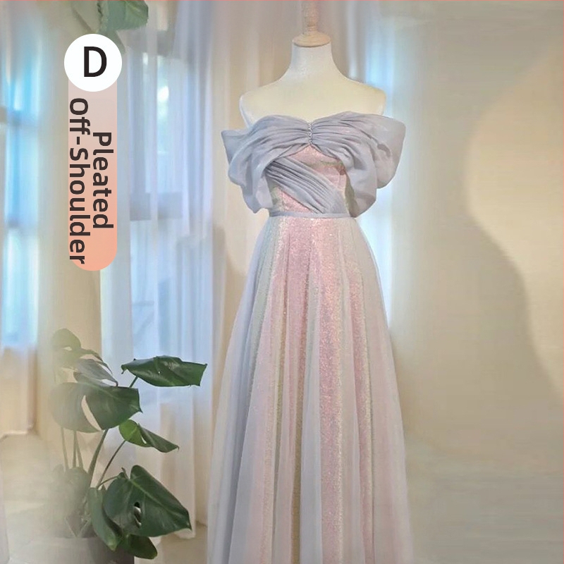 Pruutneitside kleit, polüester, A-liiniline siluett, 3/4 varrukad, talje keskel, pikk kleit