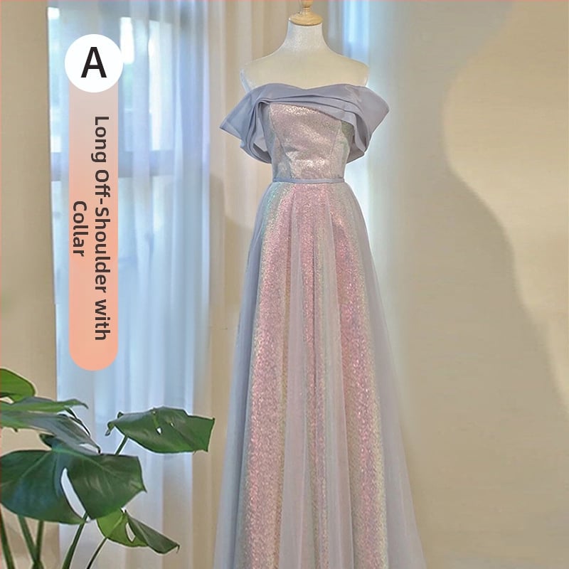 Pruutneitside kleit, polüester, A-liiniline siluett, 3/4 varrukad, talje keskel, pikk kleit