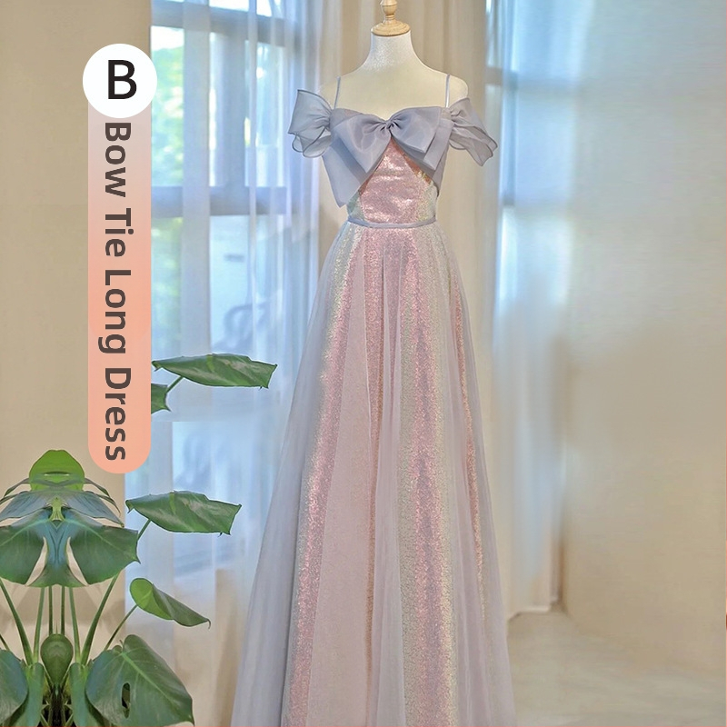 Pruutneitside kleit, polüester, A-liiniline siluett, 3/4 varrukad, talje keskel, pikk kleit