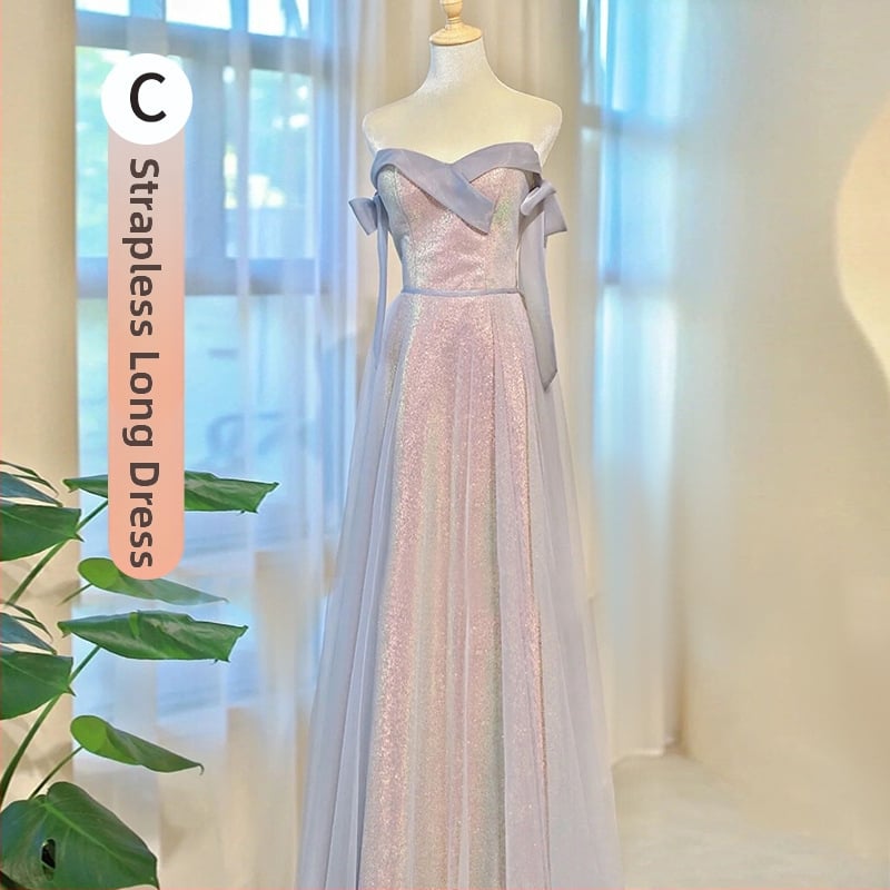 Pruutneitside kleit, polüester, A-liiniline siluett, 3/4 varrukad, talje keskel, pikk kleit