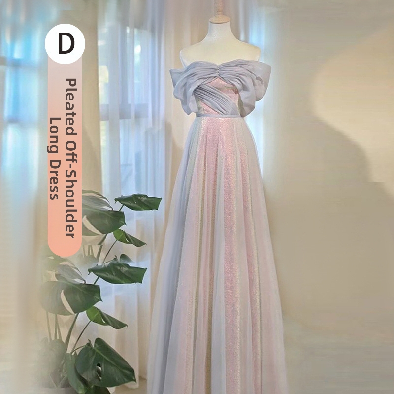 Pruutneitside kleit, polüester, A-liiniline siluett, 3/4 varrukad, talje keskel, pikk kleit