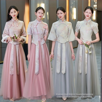 Hiina stiilis pruutneitsidekleit A-liinilise silueti, U-kujuline kaelus, ilma varrukateta, satiin 395