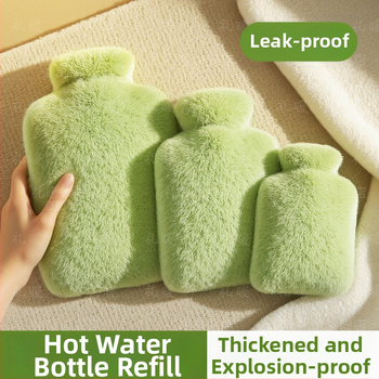 Ūdens piepildāms karstā ūdens pudeles ar imitētā truša pūka pārklājumu, stiprināts PVC iekšējais slānis, apkure ar ūdens piepildi, karsta un auksta izmantošana