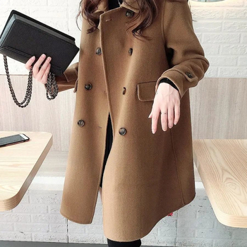 Γυναικείο μάλλινο παλτό με γιακά πόλο, χαλαρό ιαπωνοκορεατικό στυλ, ύφασμα chenille με spandex, κοντή γραμμή, μανίκια 3/4