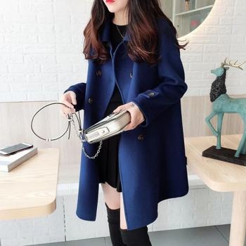 Γυναικείο μάλλινο παλτό με γιακά πόλο, χαλαρό ιαπωνοκορεατικό στυλ, ύφασμα chenille με spandex, κοντή γραμμή, μανίκια 3/4