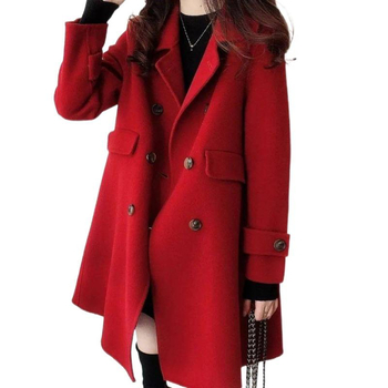 Γυναικείο μάλλινο παλτό με γιακά πόλο, χαλαρό ιαπωνοκορεατικό στυλ, ύφασμα chenille με spandex, κοντή γραμμή, μανίκια 3/4