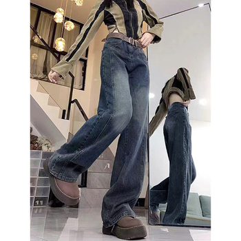 Ženske džins hlače s flecom, debeli za jesen/zimu, plus veličina, ležernog kroja, vizualno vitkija silueta