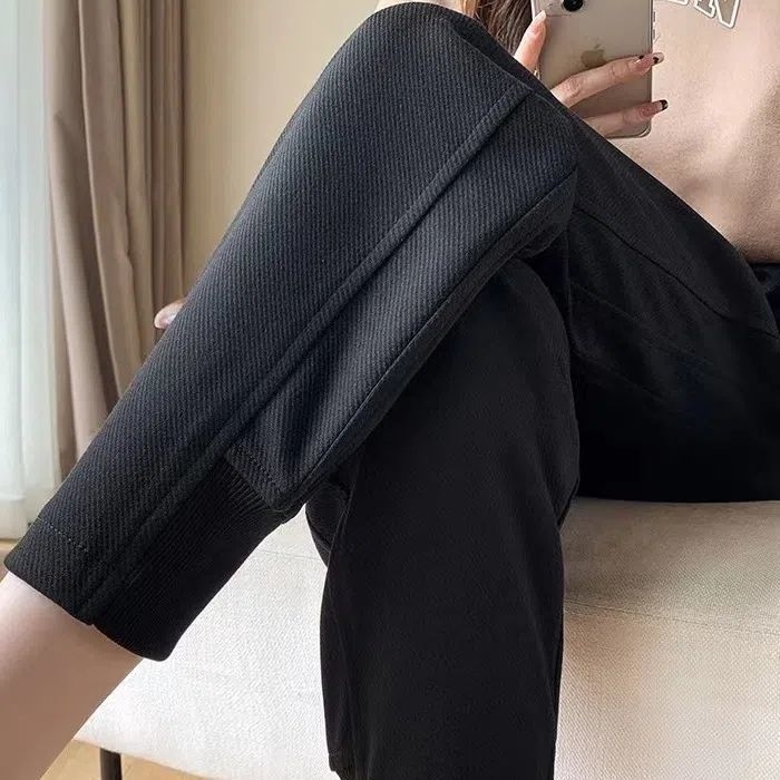 Pantaloni jogger pentru femei, talie înaltă, căptușiți cu polar, țesătură de poliester, croială skinny, pantaloni casual, design inspirat de harém