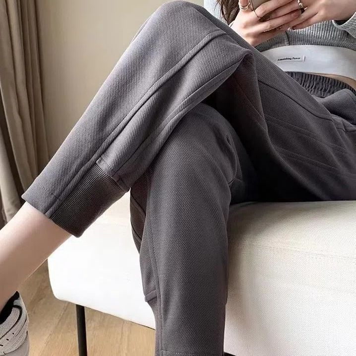 Pantaloni jogger pentru femei, talie înaltă, căptușiți cu polar, țesătură de poliester, croială skinny, pantaloni casual, design inspirat de harém