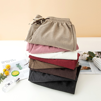 Corduroy casual pants για γυναίκες, ψηλόμεσα, χαλαρή γραμμή, μικροελαστικότητα, φθινοπωρινό-χειμερινό 2025