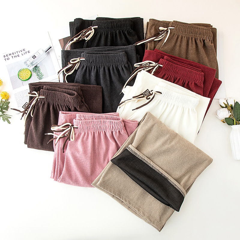 Corduroy casual pants για γυναίκες, ψηλόμεσα, χαλαρή γραμμή, μικροελαστικότητα, φθινοπωρινό-χειμερινό 2025