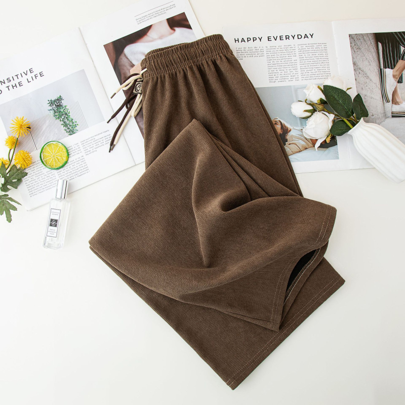Corduroy casual pants για γυναίκες, ψηλόμεσα, χαλαρή γραμμή, μικροελαστικότητα, φθινοπωρινό-χειμερινό 2025