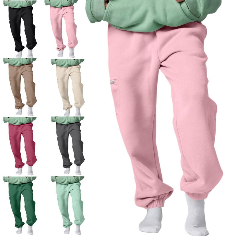 Γυναικεία παντελόνια με ίσια γραμμή, φλις επένδυση, πυκνός πολυεστέρας, ελαστική μέση, ρετρό casual στυλ