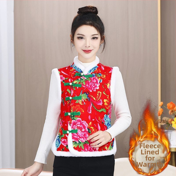 Veste ar lielu ziedu rakstu, vilnas pildījums, rayon audums, V kakls, A līnija