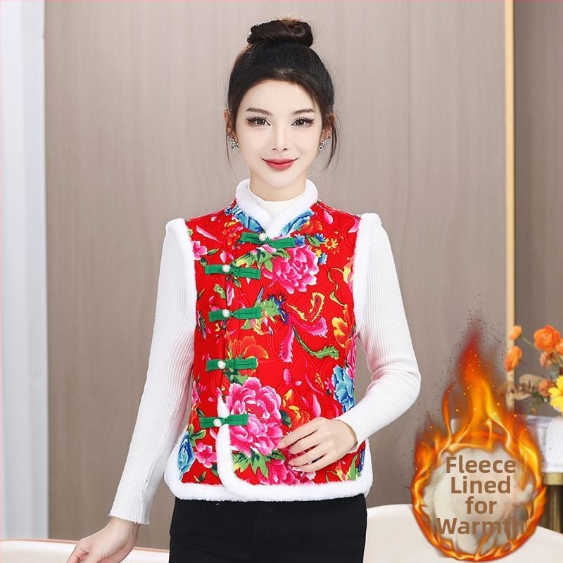 Veste ar lielu ziedu rakstu, vilnas pildījums, rayon audums, V kakls, A līnija