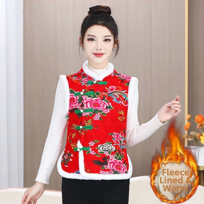 Veste ar lielu ziedu rakstu, vilnas pildījums, rayon audums, V kakls, A līnija