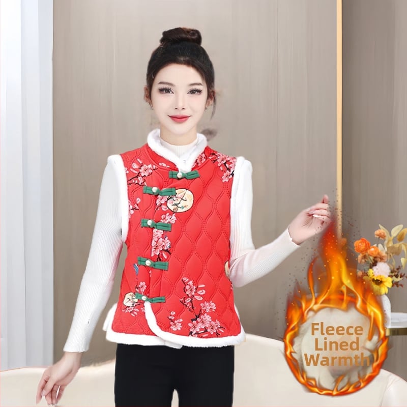 Veste ar lielu ziedu rakstu, vilnas pildījums, rayon audums, V kakls, A līnija