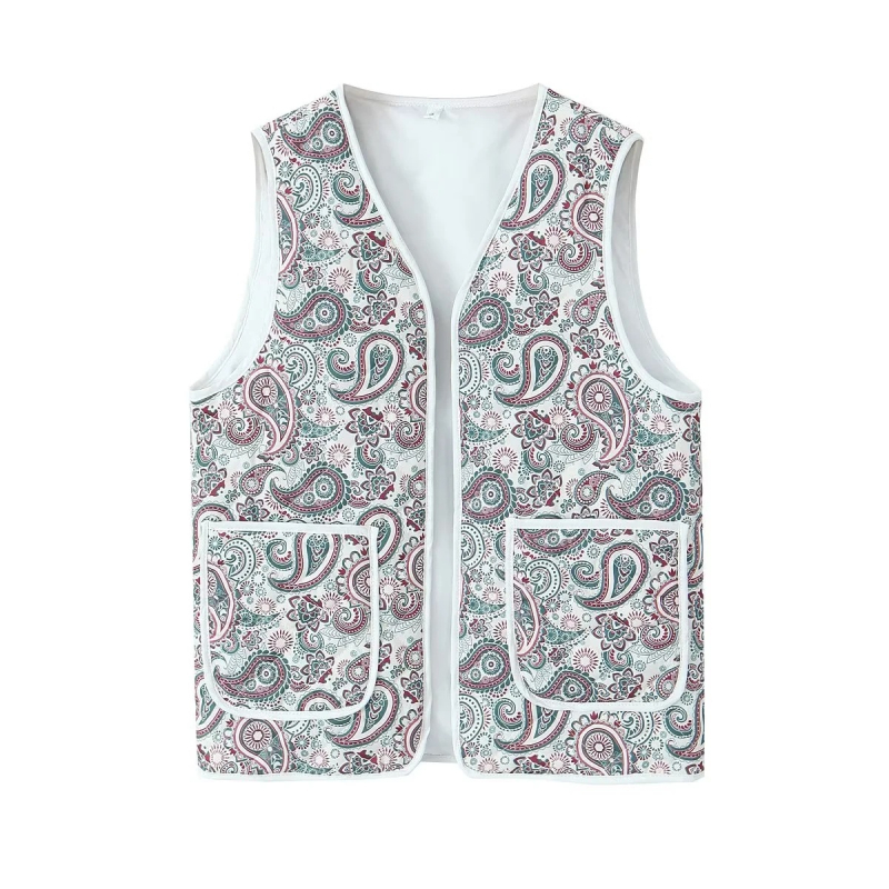 Ziedu raksta jaciņa ar Space Cotton pildījumu, poliestera audums, brīvs griezums, pusē atvērta apkakle, bez sprādzes