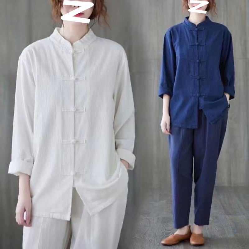 Unisex Tang tērps Tai Či praksei, Zen iedvesmots kokvilnas audums, galvenā auduma sastāvs 90–95% kokvilnas; sekundārā sastāvdaļa 30–50%