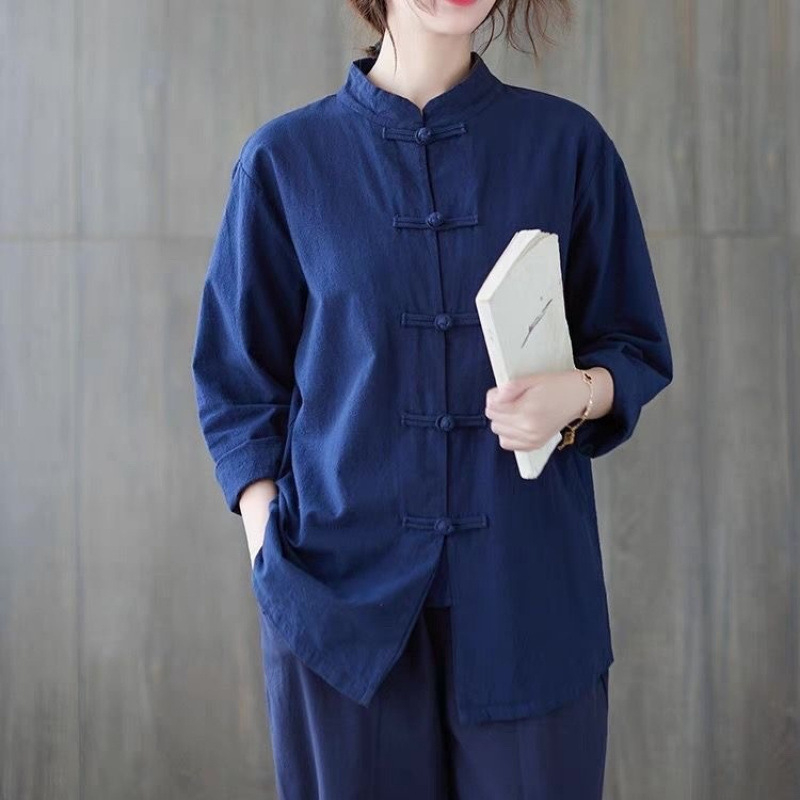 Unisex Tang tērps Tai Či praksei, Zen iedvesmots kokvilnas audums, galvenā auduma sastāvs 90–95% kokvilnas; sekundārā sastāvdaļa 30–50%