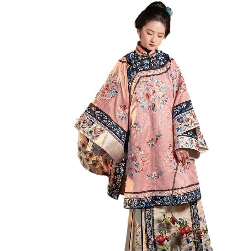 Šūta Hanfu kleita ar izšuvumiem, iedvesota no vēlā Qing dinastijas, horse-face svārki, poliesteris