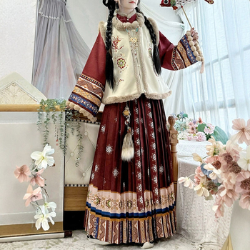 Tradicionāla ķīniešu kleita sievietēm nacionālā stilā – Chenille audums ar Spandex, pūkaina plisētā jaka un etniskais ziemas komplekts