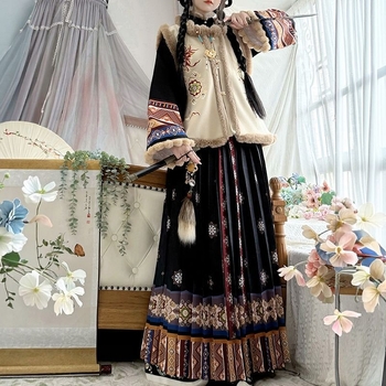 Tradicionāla ķīniešu kleita sievietēm nacionālā stilā – Chenille audums ar Spandex, pūkaina plisētā jaka un etniskais ziemas komplekts