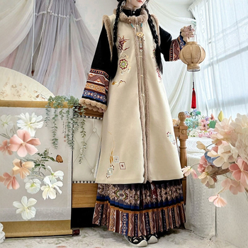 Tradicionāla ķīniešu kleita sievietēm nacionālā stilā – Chenille audums ar Spandex, pūkaina plisētā jaka un etniskais ziemas komplekts