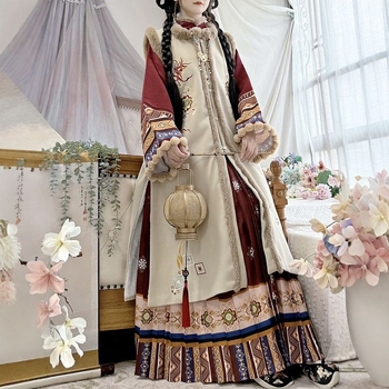 Tradicionāla ķīniešu kleita sievietēm nacionālā stilā – Chenille audums ar Spandex, pūkaina plisētā jaka un etniskais ziemas komplekts