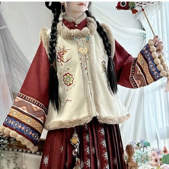 Tradicionāla ķīniešu kleita sievietēm nacionālā stilā – Chenille audums ar Spandex, pūkaina plisētā jaka un etniskais ziemas komplekts