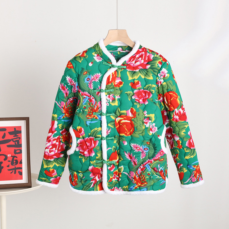 Памучно подплатено палто със сваляема яка от изкуствена козина, подплатено от флис, с тесен силует и флорален мотив