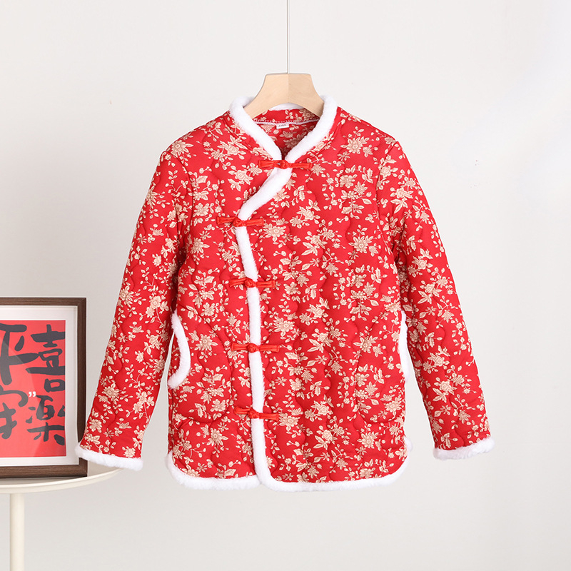 Памучно подплатено палто със сваляема яка от изкуствена козина, подплатено от флис, с тесен силует и флорален мотив