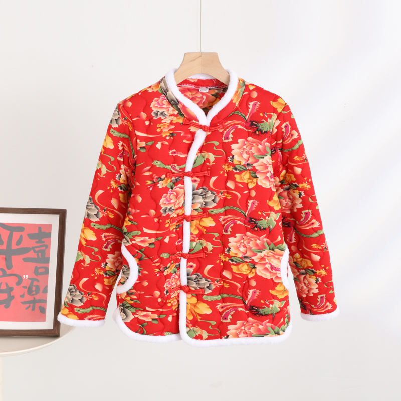 Памучно подплатено палто със сваляема яка от изкуствена козина, подплатено от флис, с тесен силует и флорален мотив