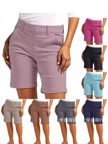 Женски капри панталони от твил със джобове, средна талия, права кройка, 50–70% регенерирано целулозно влакно