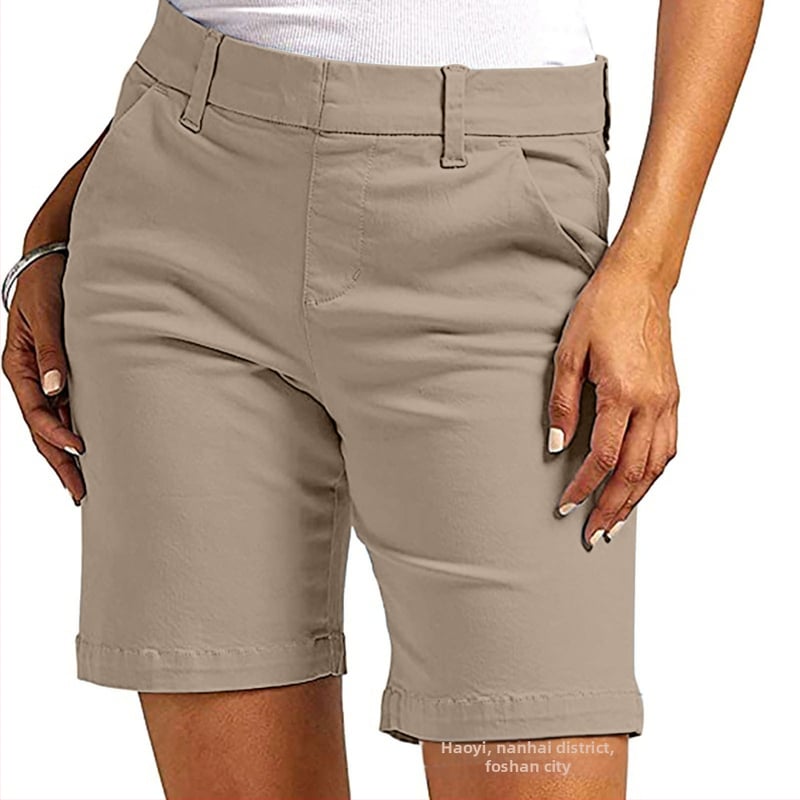 Женски капри панталони от твил със джобове, средна талия, права кройка, 50–70% регенерирано целулозно влакно